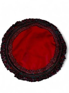 Round Holiday Table Linens with Layered Fringe Border Tartan plaid (set Of 2)